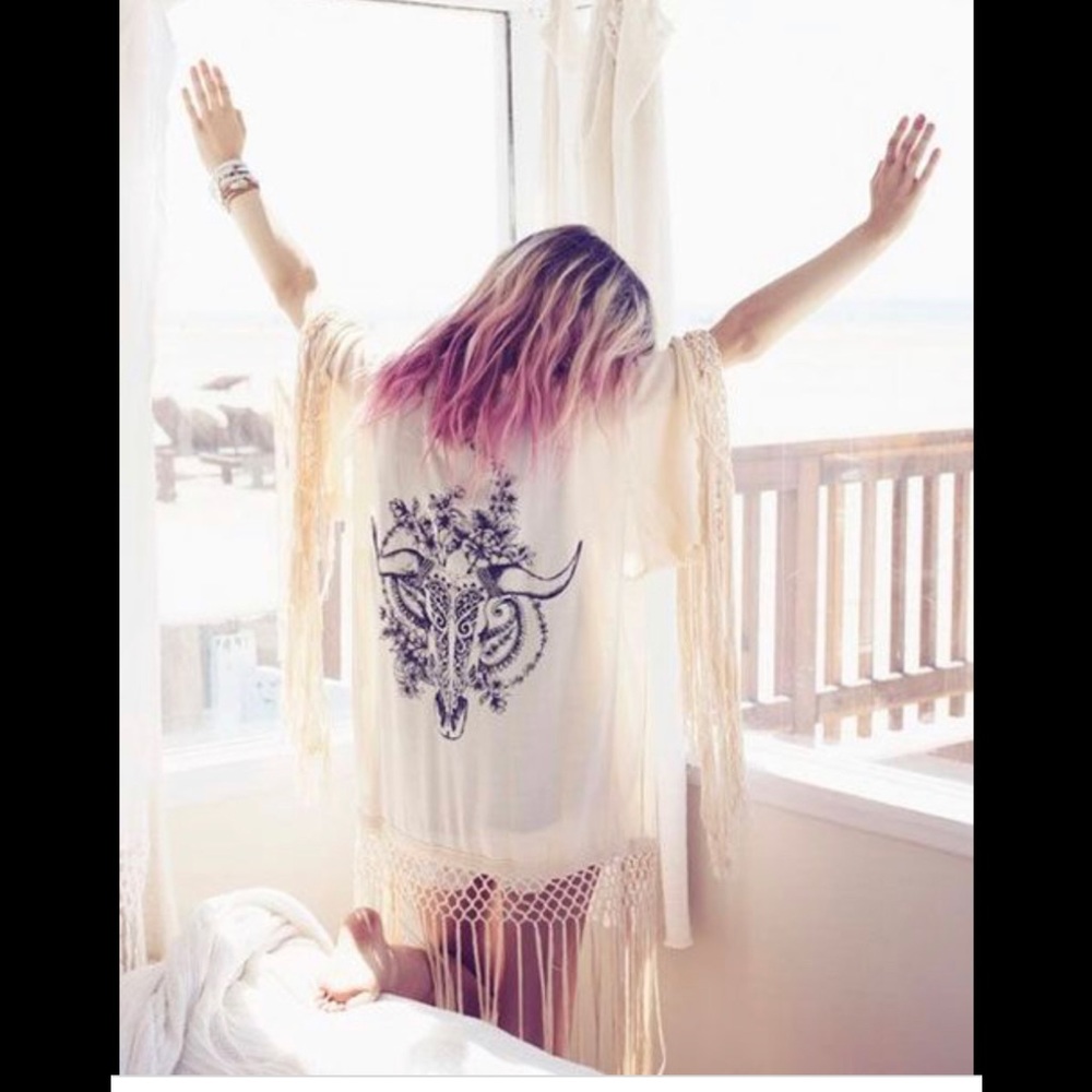 SPELL and the Gypsy COW SKULL KIMONO fringe OS - Picture 3 of 8